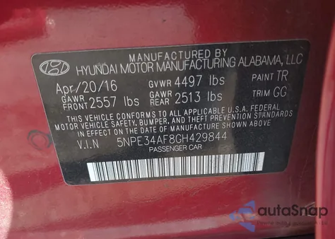 2016 Hyundai Sonata Sport from USA, damaged, VIN 5NPE34AF8GH429844